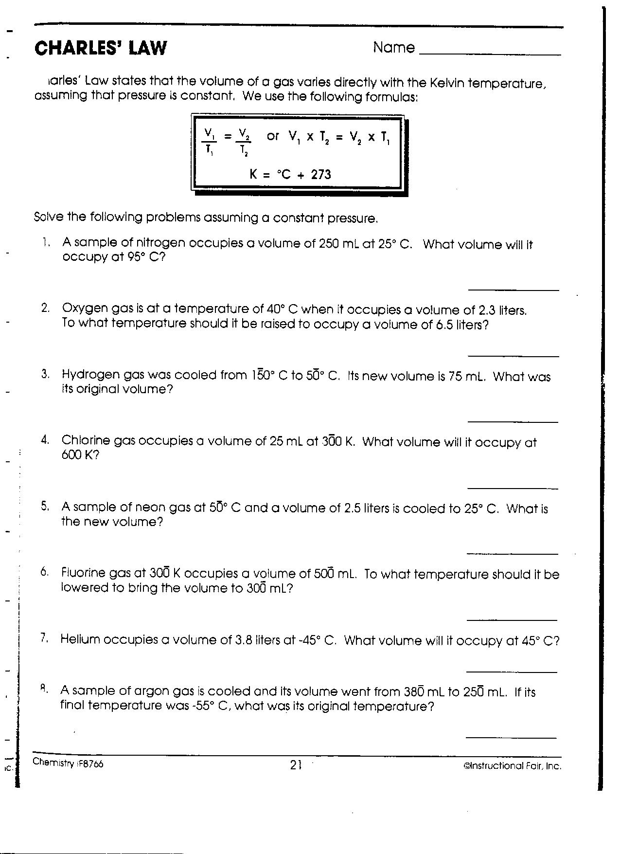 Charles Law Worksheet Answers